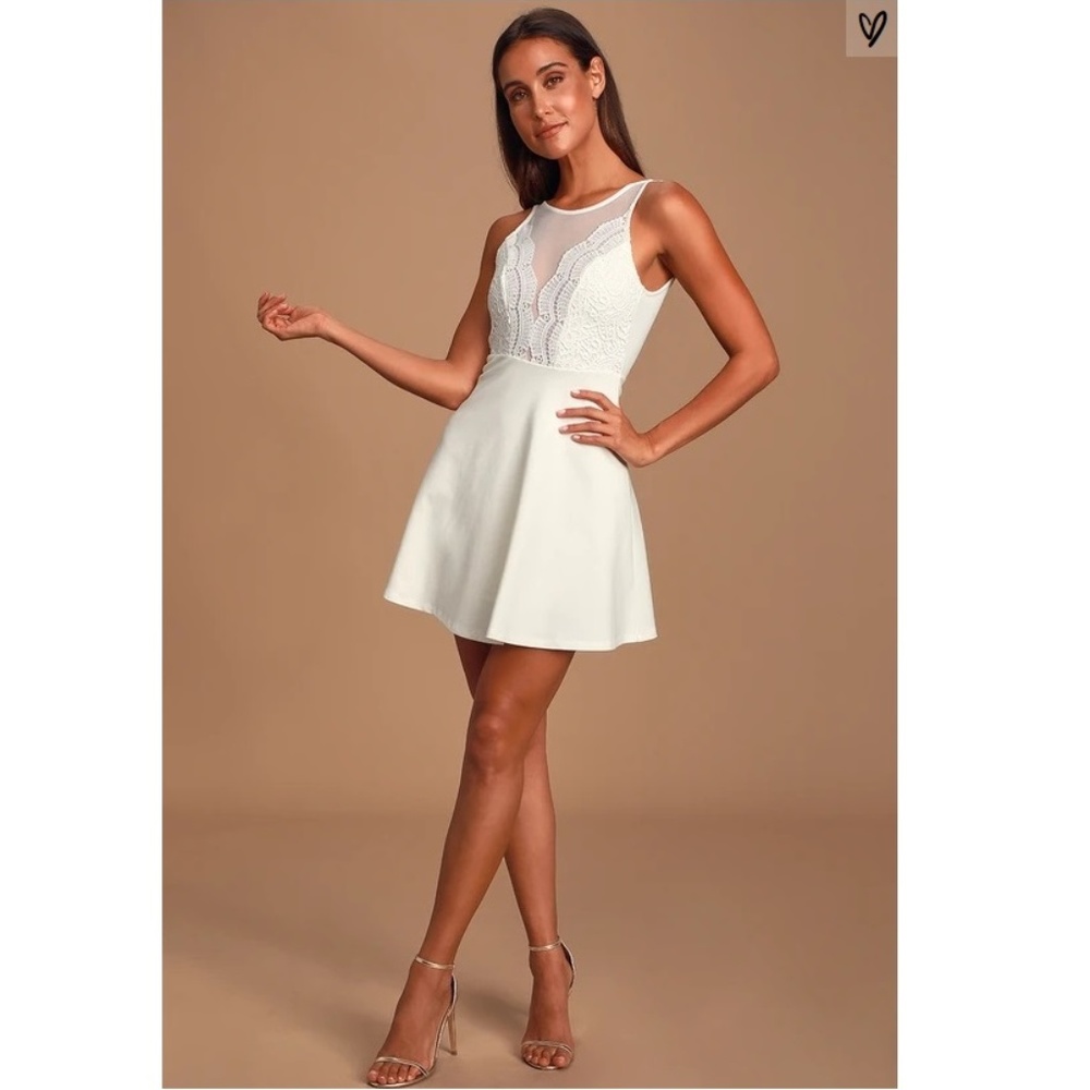 Lulu's I Promise White Lace Skater Mini Dress